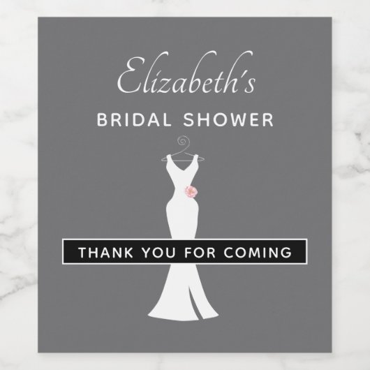 Elegant White Gown on Grey - Stylish Vrijgezellenf Wijn Etiket (Enkel label)