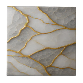 Elegant White & Gray Marble with Gold Veins Luxury Tegeltje