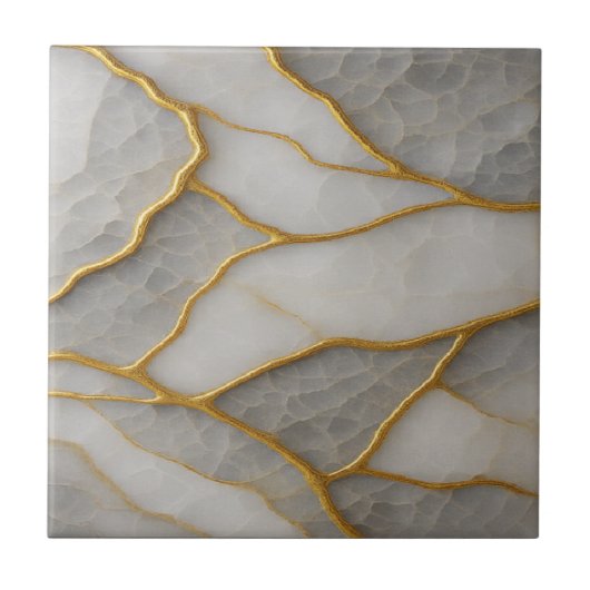 Elegant White & Gray Marble with Gold Veins Luxury Tegeltje (Voorkant)