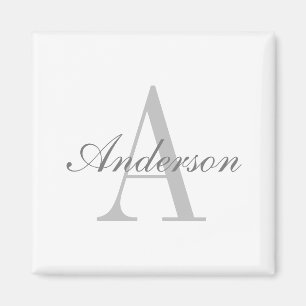 Elegant White & Gray Monogram Classic Round Sticke Magneet