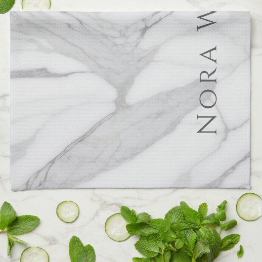 Elegant White Gray Personalized Marble Texture  Theedoek (Gevouwen)