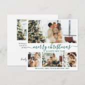 Elegant White Green 4 Photo Collage Kerstmis Feestdagenkaart (Voorkant / Achterkant)
