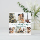 Elegant White Green 4 Photo Collage Kerstmis Feestdagenkaart (Staand voorkant)