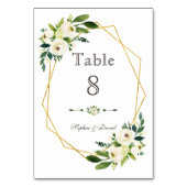 Elegant White Green Floral Gold Lijst Table Number Kaart (Achterkant)