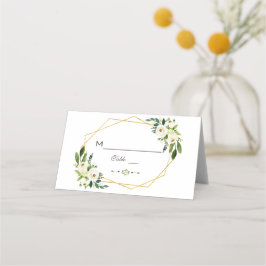 Elegant White Green Floral Gold Lijst Table Number Plaatskaartje