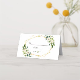 Elegant White Green Floral Gold Lijst Table Number Plaatskaartje