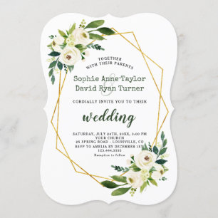 Elegant White Green Floral Gold Lijst Wedding Kaart