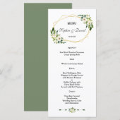 Elegant White Green Floral Gold Lijst Wedding Menu (Voorkant / Achterkant)