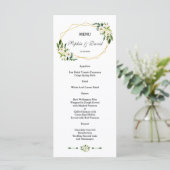 Elegant White Green Floral Gold Lijst Wedding Menu (Staand voorkant)