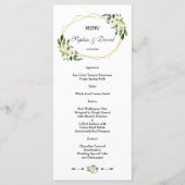 Elegant White Green Floral Gold Lijst Wedding Menu (Voorkant)