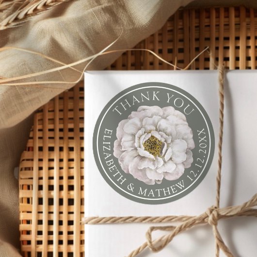 Elegant White & Green Floral Ronde Sticker