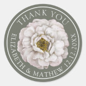 Elegant White & Green Floral Ronde Sticker (Voorkant)