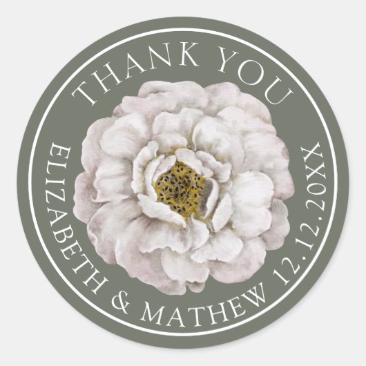 Elegant White & Green Floral Ronde Sticker (Voorkant)