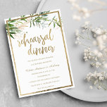 Elegant white green gold foliage Rehearsal Dinner Kaart<br><div class="desc">Een kic elegant wit,  bosgroen en goud omvat met de hand geschilderde waterverf en een wit en goudvormig ontwerp met bedrukte namaakgouden handgeschreven typografie. Deze glam bruiloft repetitie Dinner Invitation is de perfecte afdruk voor elke bruid en bruidebruidebruin's bruiloft. Pas dit ontwerp aan met uw details en monogram initiaal.</div>