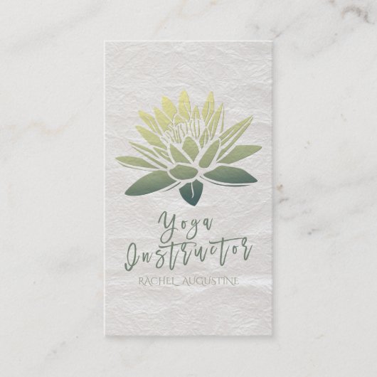 Elegant White & Green Lotus Yoga Instructor Script Visitekaartje (Voorkant)