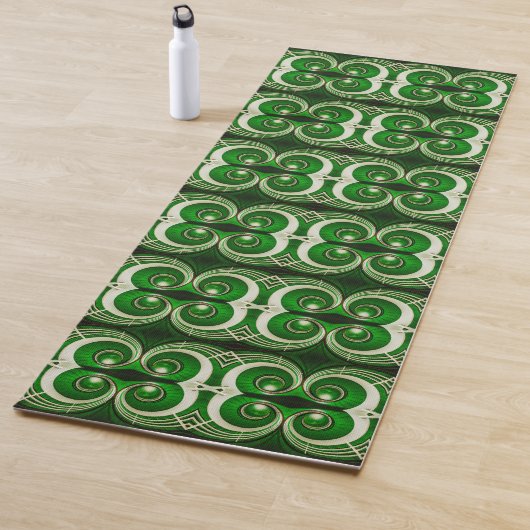 Elegant white green mirrored spiral pattern yogamat (In situ)