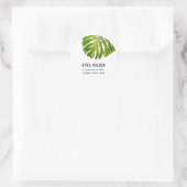 ELEGANT WHITE GREEN MONSTERA LEAF FOLIAGE ADRES RONDE STICKER (Tas)