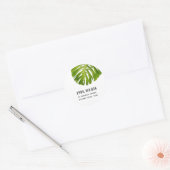 ELEGANT WHITE GREEN MONSTERA LEAF FOLIAGE ADRES RONDE STICKER (Envelop)