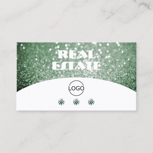 Elegant White Green Sparkle Glitter Diamonds Logo Visitekaartje (Voorkant)
