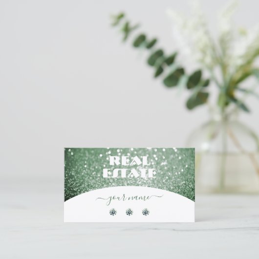 Elegant White Green Sparkle Glitter Rhinestones Visitekaartje (Staand voorkant)