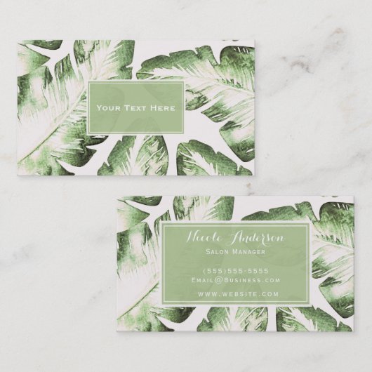 Elegant White Green Tropical Beach Leaves Chic Visitekaartje (Voorkant / Achterkant)