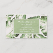 Elegant White Green Tropical Beach Leaves Chic Visitekaartje (Achterkant)