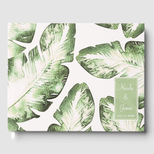 Elegant White Green Tropical Beach Leaves Wedding Gastenboek (Voorkant)