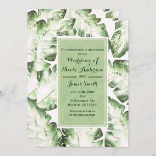 Elegant White Green Tropical Beach Leaves Wedding Kaart
