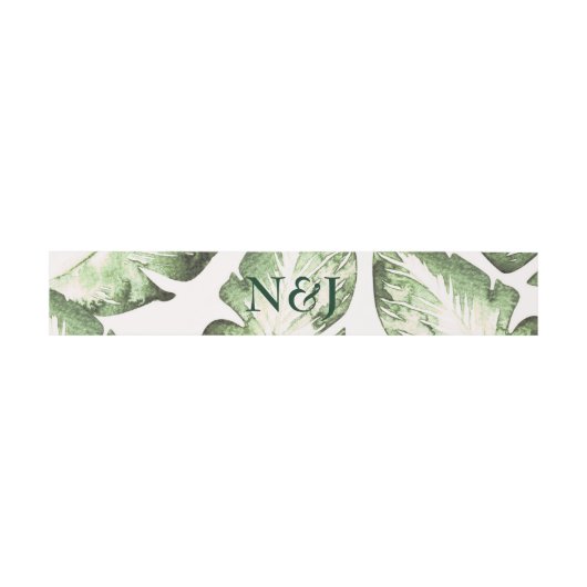 Elegant White Green Tropical Beach Leaves Wedding Uitnodigingen Wikkel (Vlak)