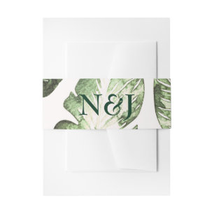 Elegant White Green Tropical Beach Leaves Wedding Uitnodigingen Wikkel