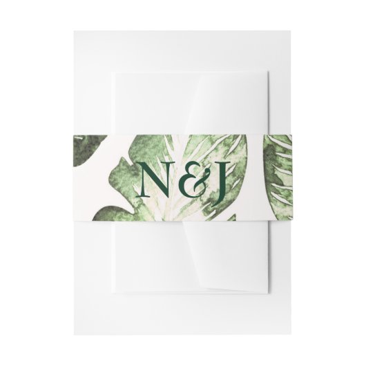 Elegant White Green Tropical Beach Leaves Wedding Uitnodigingen Wikkel