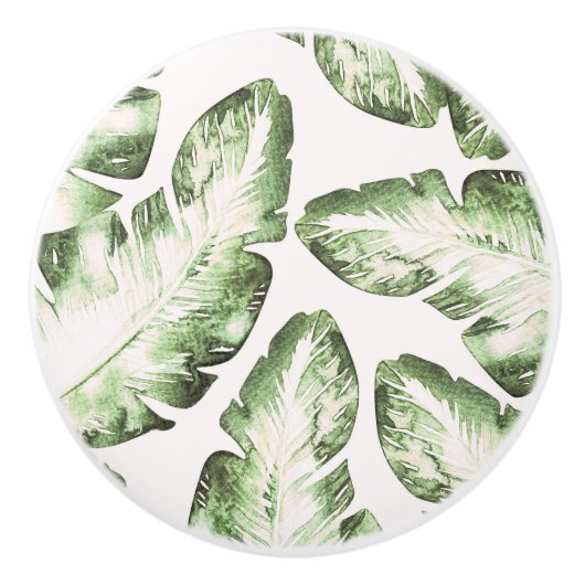 Elegant White Green Tropical Beach Palm Leaves Keramische Knop (Voorkant)