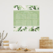 Elegant White Green Tropical Leaves Seating Chart Poster (Keuken)