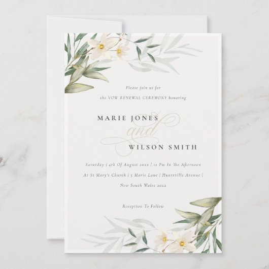 Elegant White Greenery Floral Vow Renewal Invite Bedankkaart (Voorkant)