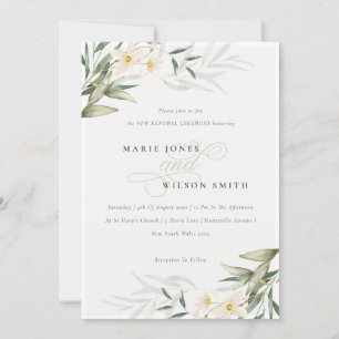 Elegant White Greenery Floral Vow Renewal Invite Bedankkaart