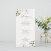 Elegant White Greenery Floral Wedding Menu Kaart (Staand voorkant)