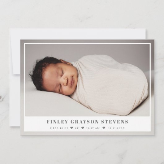 Elegant White Grey Baby Foto aankondiging (Voorkant)