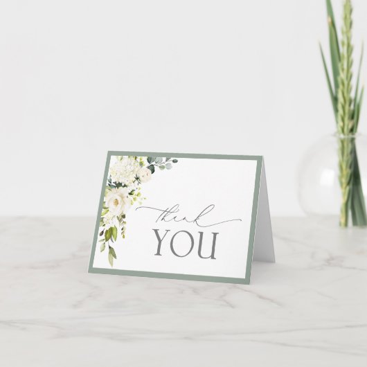 Elegant White Grey Green Floral Bedankkaart (Voorkant)