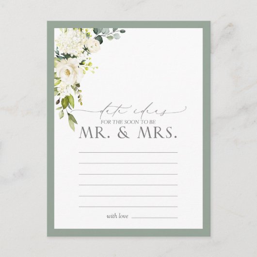 Elegant White Grey Green Floral Date Ideeën Briefkaart (Voorkant)