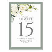 Elegant White Grey Green Floral Reception Kaart (Achterkant)