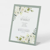 Elegant White Grey Green Floral Reclamebord Met Voetstuk (Voorkant)
