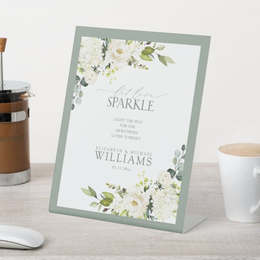 Elegant White Grey Green Floral Reclamebord Met Voetstuk (Insitu)