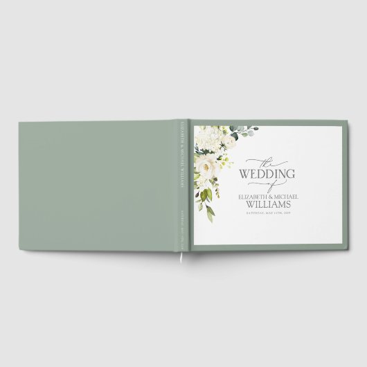 Elegant White Grey Green Floral Waterverf Gastenboek (Volledig)