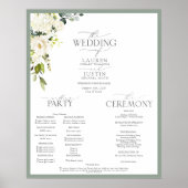Elegant White Grey Green Floral Waterverf Programm Poster (Voorkant)