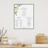 Elegant White Grey Green Floral Waterverf Programm Poster (Keuken)