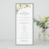Elegant White Grey Green Floral Waterverf Programmakaart (Staand voorkant)