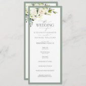 Elegant White Grey Green Floral Waterverf Programmakaart (Voorkant / Achterkant)