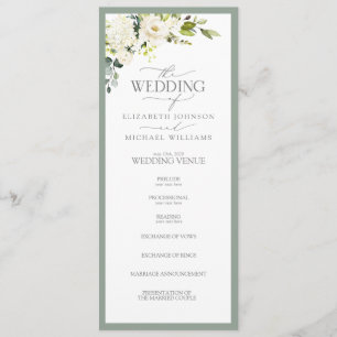 Elegant White Grey Green Floral Waterverf Programmakaart