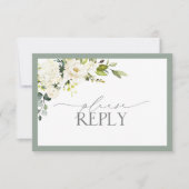 Elegant White Grey Green Floral Waterverf RSVP (Voorkant)