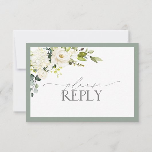 Elegant White Grey Green Floral Waterverf RSVP (Voorkant)